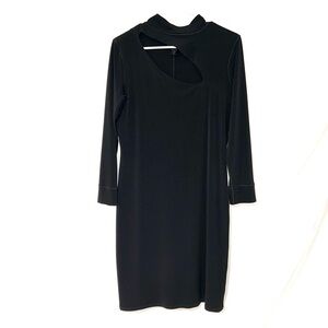 Eva Varro Mock Neck Key Hole Cut Out Black Long Sleeve Dress